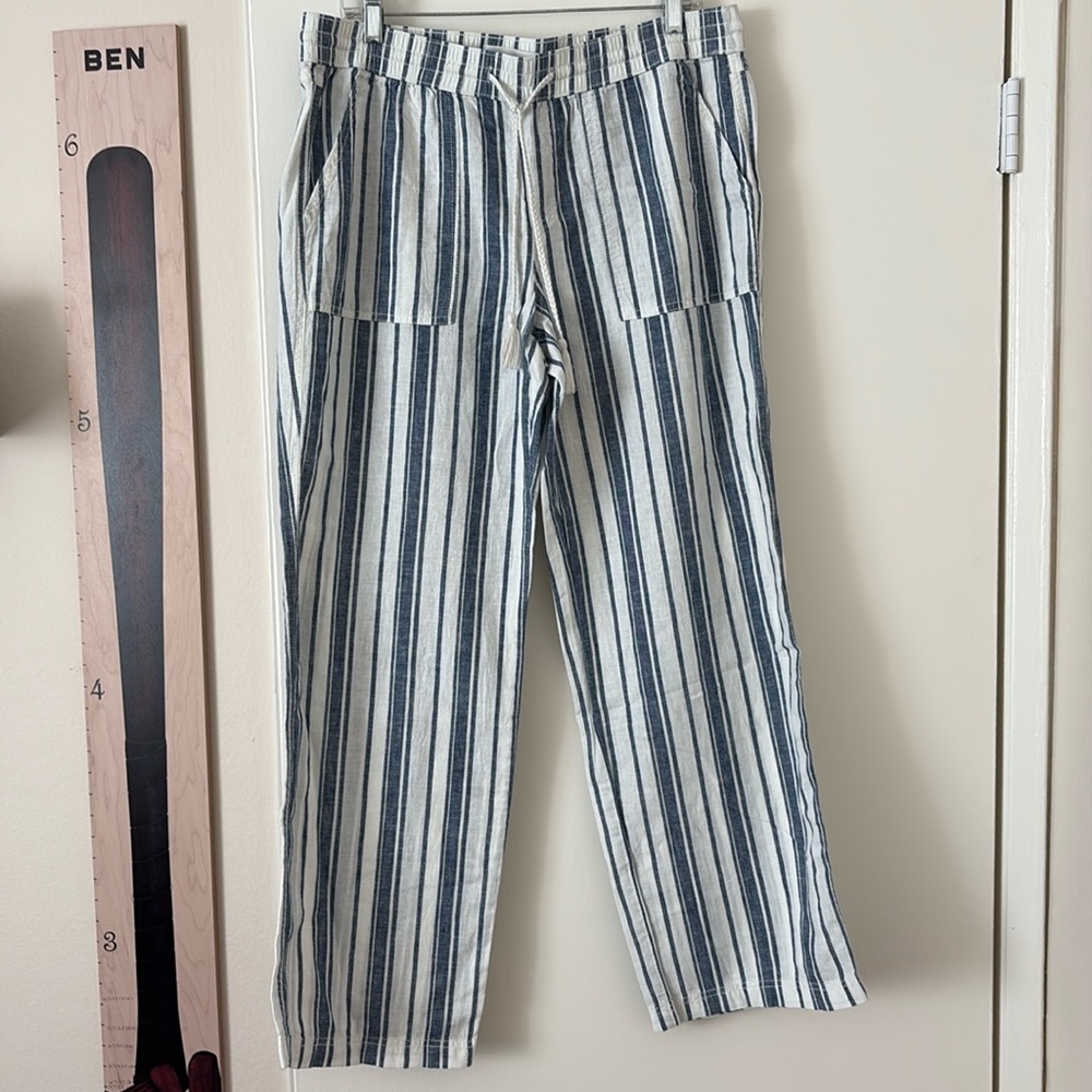 Sonoma White and Blue Striped Linen Pants
